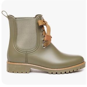 Bernardo Olive Green Rain Chelsea Boot with Tan Laces